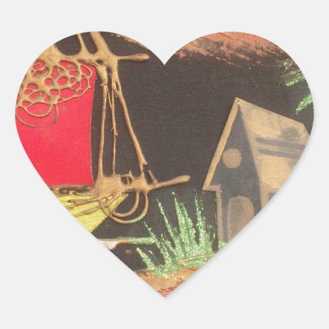 Adesivo Coração Impressão de pintura de óleo em veleiro vermelho (Frente)