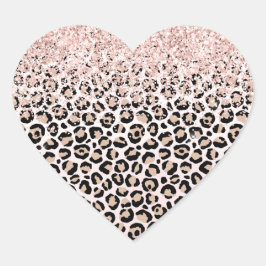 Adesivo Coração Impressão do Leopardo Preto-Preto, Cor-de-Rosa Esb