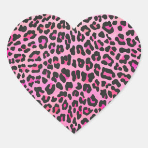 Adesivo Coração Impressão do rosa preto e quente do leopardo