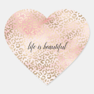 Adesivo Coração Impressão Dourada de Leopard com Glama Rosa Brilha