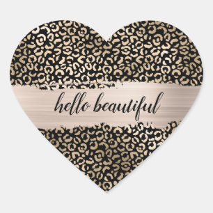 Adesivo Coração Impressão Dourada de Leopardo de Glama Preto