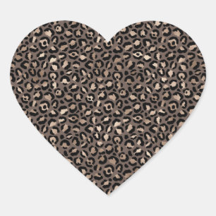 Adesivo Coração Impressão Leopardo de Bronze Castanho-Negro