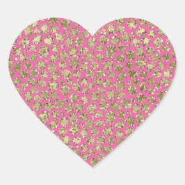 Adesivo Coração Impressão Leopardo Rosa Dourada
