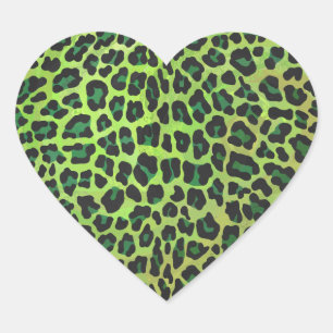 Adesivo Coração Impressão preto e verde do leopardo