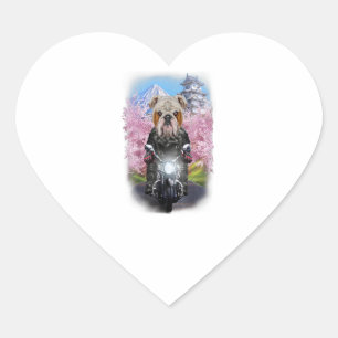 Adesivo Coração Inglês Buldog Tour Por Motocicleta Sakura Japonê