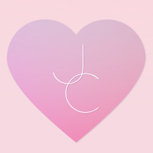 Adesivo Coração Iniciais Sobrepostas Modernas 2   Pink Ombre