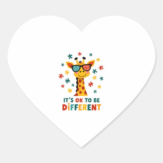 Adesivo Coração It's Ok To Be Different Giraffe Autism Awareness B (Frente)