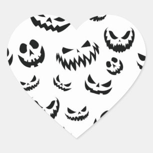 Adesivo Coração Jack O Lanterna Pumpkin Rosto Preto e Branco