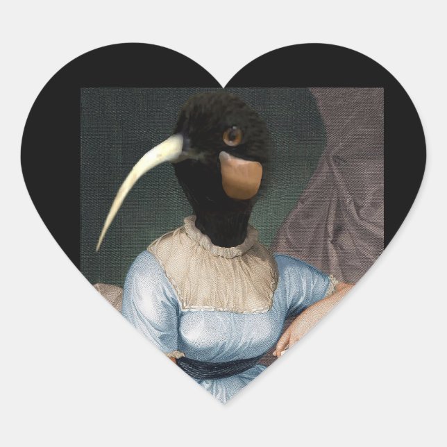 Adesivo Coração Jane Austen com cabeça de pássaro (Frente)