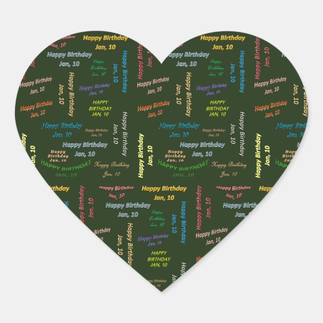 Adesivo Coração Janeiro, 10 Aniversário (Frente)