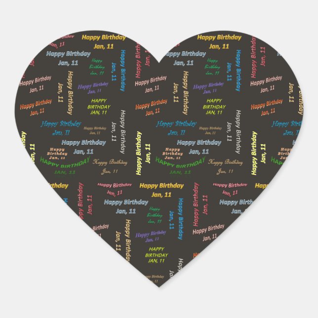 Adesivo Coração Janeiro, 11 Aniversário (Frente)