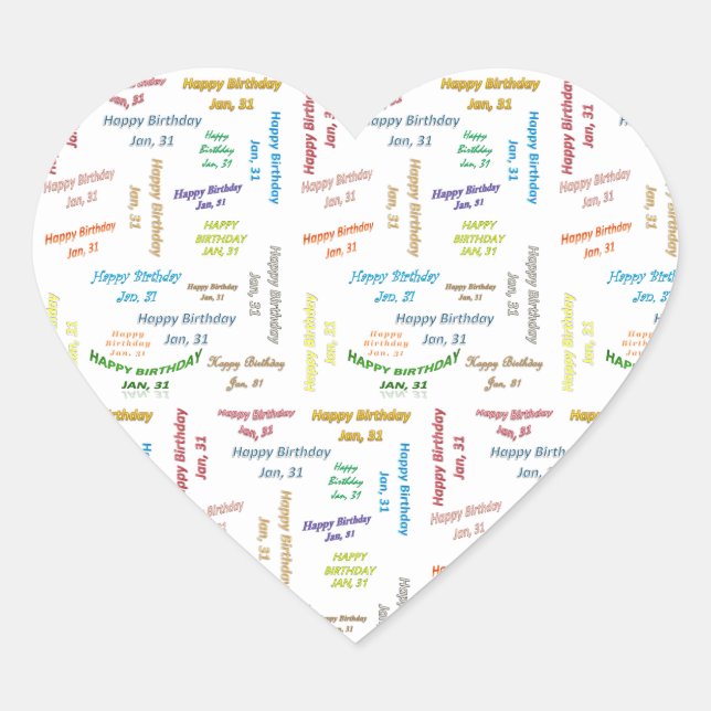 Adesivo Coração Janeiro, 31 Aniversário (Frente)