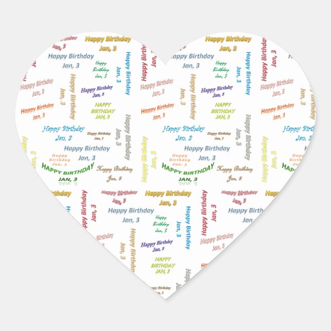 Adesivo Coração Janeiro, 3 Aniversário (Frente)