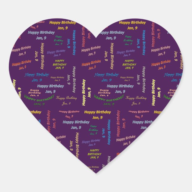 Adesivo Coração Janeiro, 9 Aniversário (Frente)