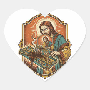 Adesivo Coração Jesus Café Derrama Teclado Mecânico Quebrado Tecno