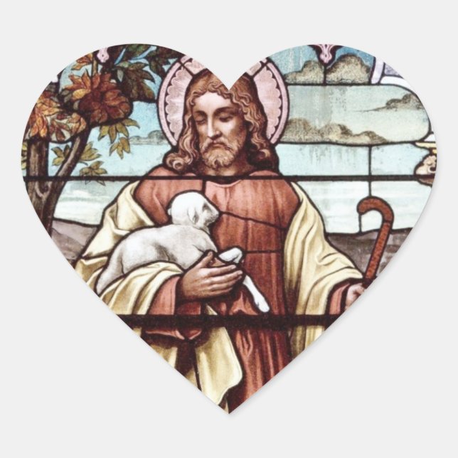 Adesivo Coração Jesus com sua ovelha (Frente)