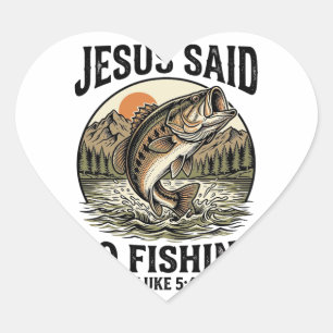 Adesivo Coração Jesus Disse Vá Pescar Cristão Bass Vintage