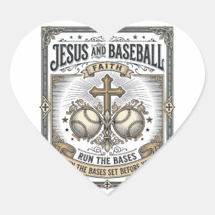 Adesivo Coração Jesus e Beisebol Cristão Vintage