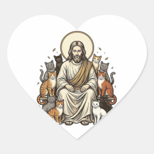 Adesivo Coração Jesus e Gatos Vintage