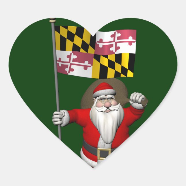 Adesivo Coração Jolly Santa Claus Visitando Maryland (Frente)