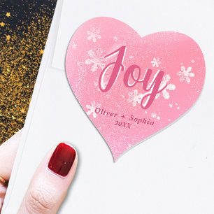Adesivo Coração Joy Pink Flocos de Neve Flocos de Natal Tag de Pre