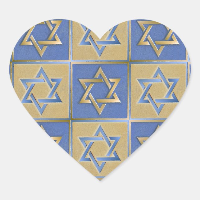 Adesivo Coração Judaica Star De David Metal Dourado Azul (Frente)