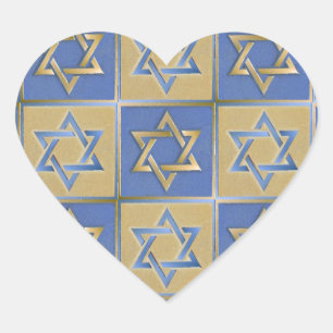 Adesivo Coração Judaica Star De David Metal Dourado Azul
