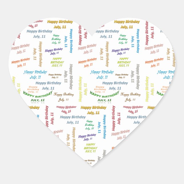 Adesivo Coração Julho, 11 Aniversário (Frente)