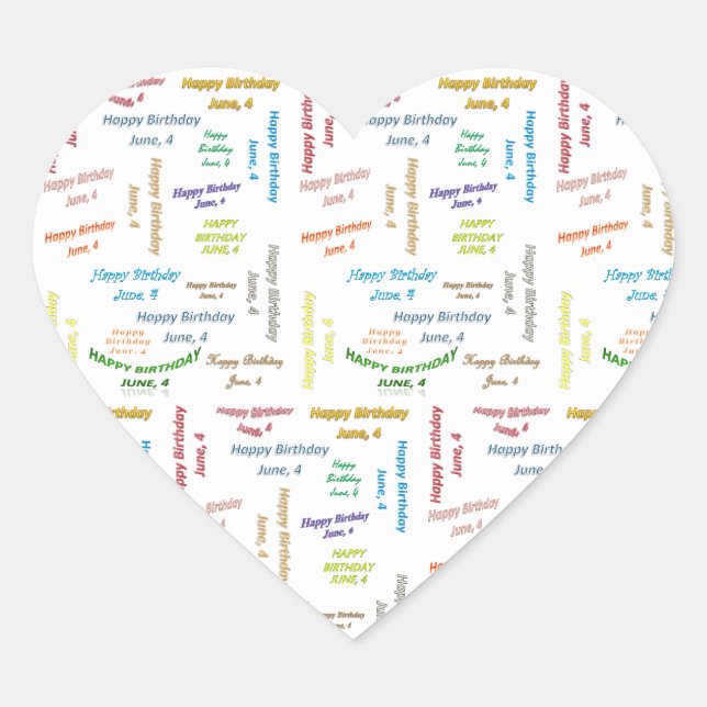 Adesivo Coração June, 4 Birthday Sticker (Frente)