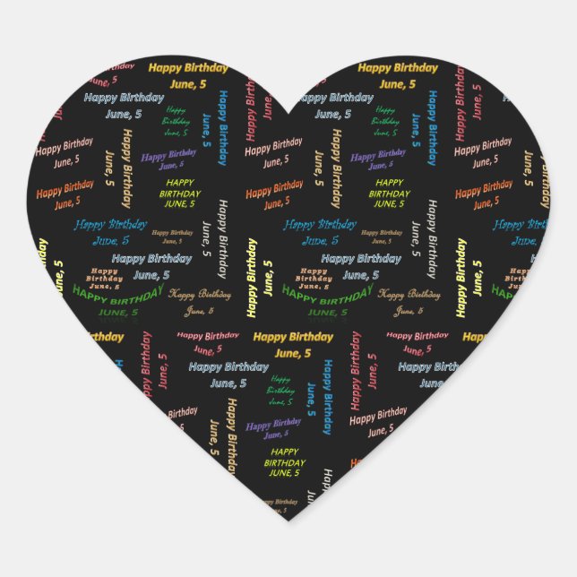 Adesivo Coração June, 5 Birthday Sticker (Frente)