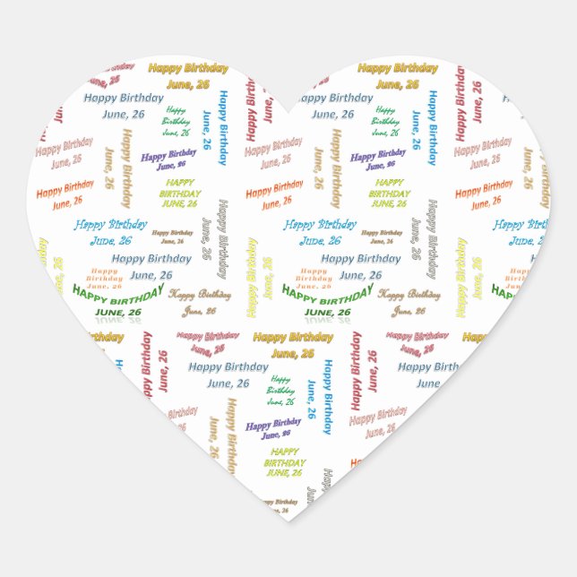 Adesivo Coração Junho, 26 Aniversário (Frente)