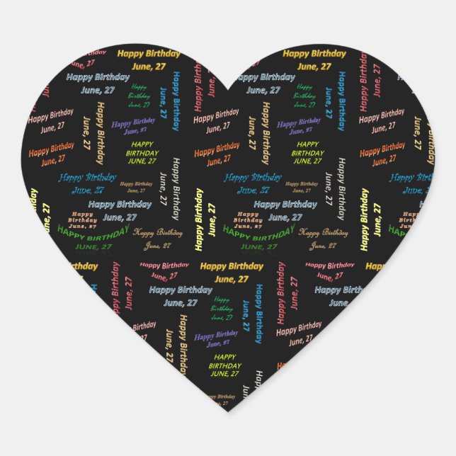 Adesivo Coração Junho, 27 Aniversário (Frente)