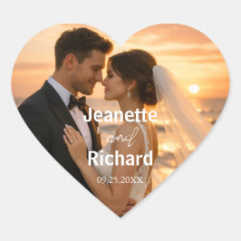 Adesivo Coração Juramento de Casamento Romântico na Praia do Pôr d