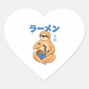 Adesivo Coração Kawaii Sloth Ramen