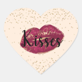Adesivo Coração Kisses Red Dourados Lábios Confetti Sparkle