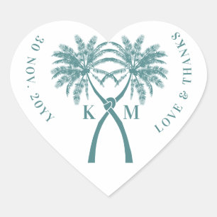 Adesivo Coração Knot Palm Trees Beach Casamento Tropical Clássica