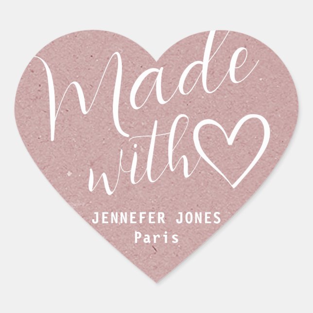 Adesivo Coração Kraft Paper feito com Love Heart Calliografia Lila (Frente)