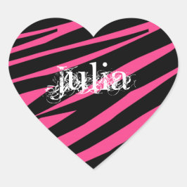 Adesivo Coração KRW Heart Zebra Pink e Black Name Sticker
