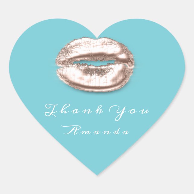 Adesivo Coração Lábios Beijos Obrigado Azul Rosa Branca Maquiagem  (Frente)