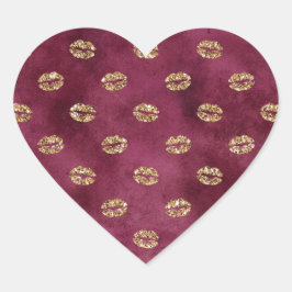 Adesivo Coração Lábios de Burgundy Dourada Glitter