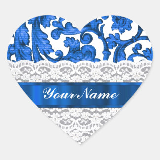 Adesivo Coração Lace azul e branco