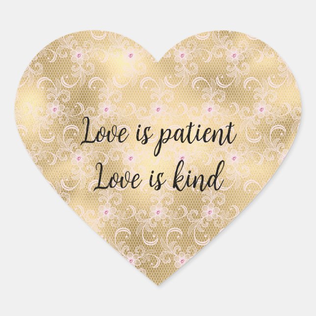 Adesivo Coração Lace Floral Dourado e rosa elegante (Frente)