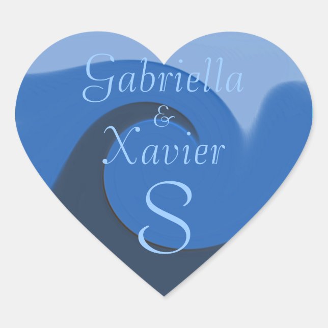 Adesivo Coração "Lado Azul" - Nomes/Selo de Envelope Inicial/Vinhe (Frente)