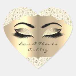 Adesivo Coração Lash Dourado Lash Olhos de Amor e Obrigados Branco
