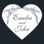 Adesivo Coração Lavanda e Eucalyptus<br><div class="desc">Um design elegante e vintage com eucalipto e lavanda pintado em cor d'água romântica.</div>