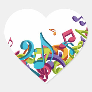 Adesivo Coração legal notas de música coloridas e imagens de sons