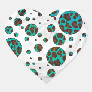 Adesivo Coração Leopard Brown e Teal PrintPolka Dots