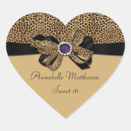 Adesivo Coração Leopard Imprima Ouros Roxos Ouros Doce 16 Coração
