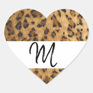Adesivo Coração Leopard Imprimir as iniciais do monograma M mercad