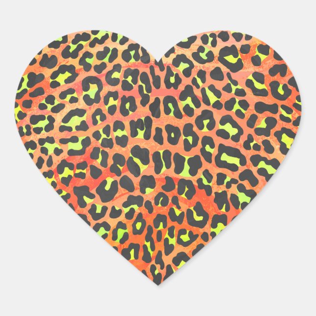 Adesivo Coração Leopardo Laranja e Impressão amarelo (Frente)